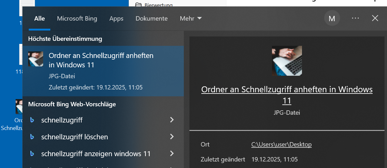 Ordner anheften > Windows 11 Schnellzugriff